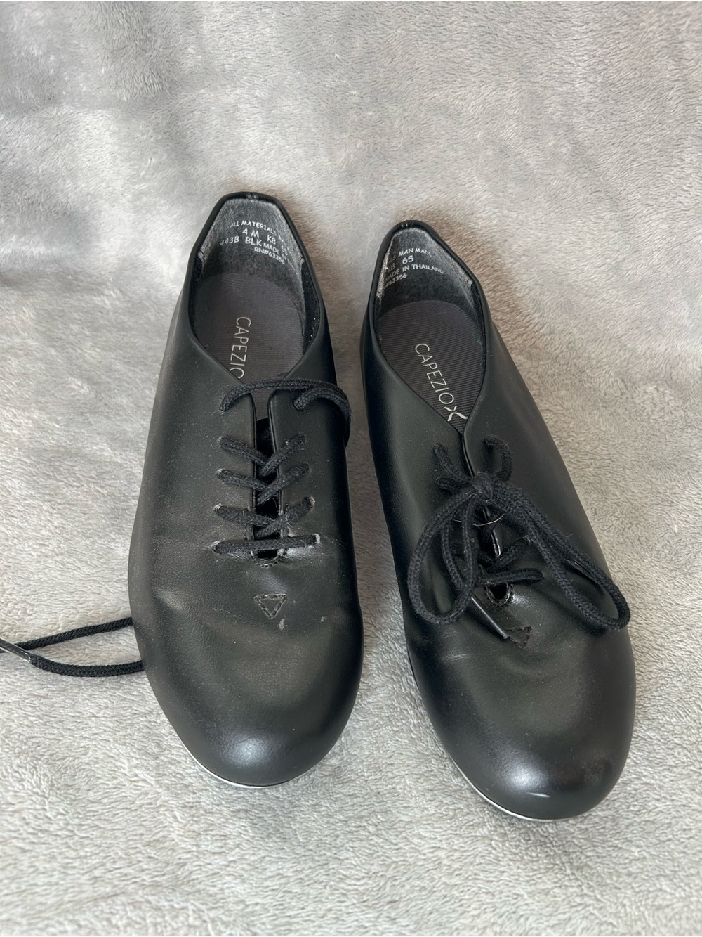 Kids Capezio Teletone Tap Black Leather Dance Shoes Size 4 M Lace Up Unisex